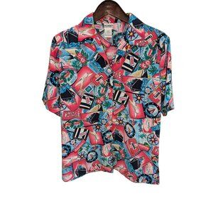 New Koret Vintage 90's Barbiecore Ladies Oversized Travel Button Front Shirt Siz